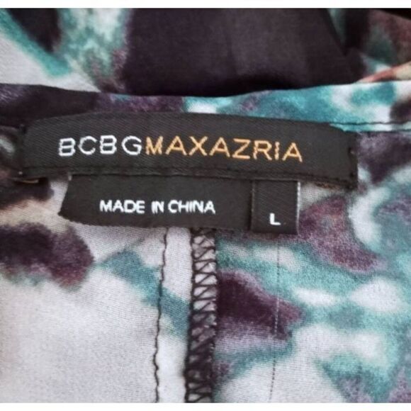 BCBGMAXAZRIA BLUE & BLACK COLD SHOULDER BLOUSE SZ.L EUC - Picture 4 of 6
